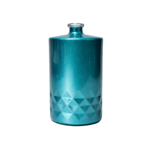 Turquoise glass bottle with diamond pattern